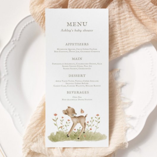 Menu du Baby shower forestier