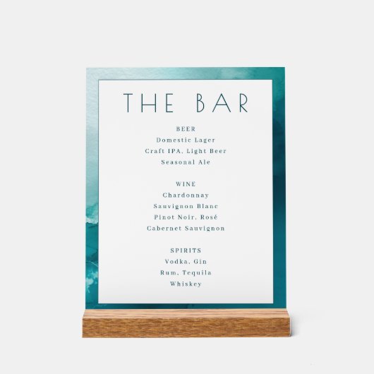 Menu du Bar à l'aquarelle sarcelle calme (Recto)