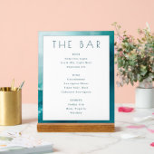 Menu du Bar à l'aquarelle sarcelle calme (Mariage)