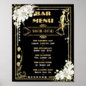 Menu du bar Art Déco Perles Fleurs Blanches Gatsby (Devant)