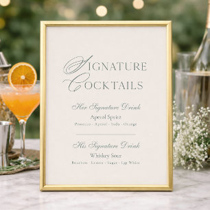 Menu du bar de mariage pour cocktails signature ve
