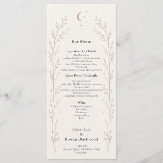Menu du Bar Mariage Céleste (Devant)