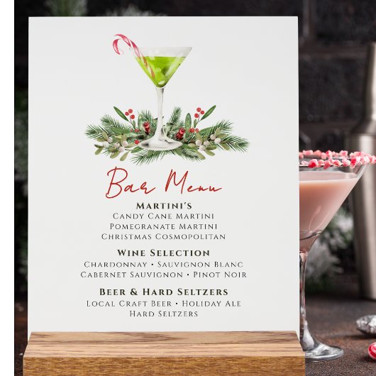 Menu du bar pour la fête de Noël Martinis et Gui