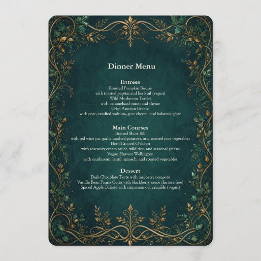 Menu du bar pour le dîner de mariage dans la forêt (Devant)
