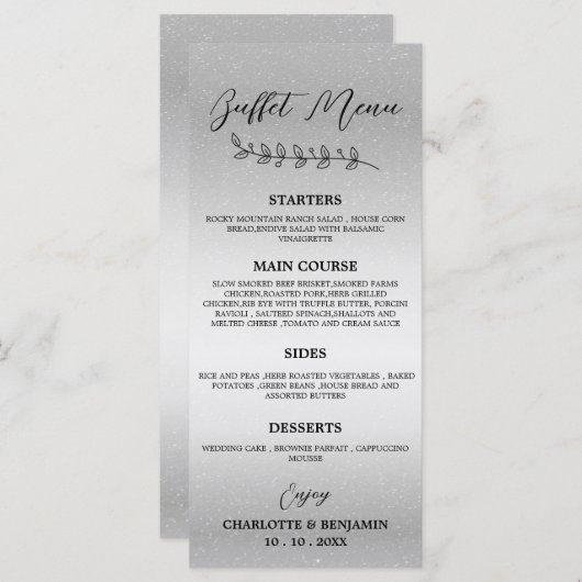 Menu du buffet de mariage argenté (Devant / Derrière)