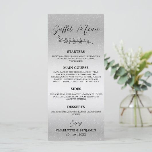 Menu du buffet de mariage argenté (Debout devant)