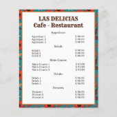 Menu du Café Restaurant à Motif Floral Rouge et Sa (Devant)