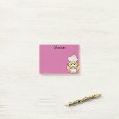 Menu du chef hibou mignon sur post-it rose (Sur un bureau)