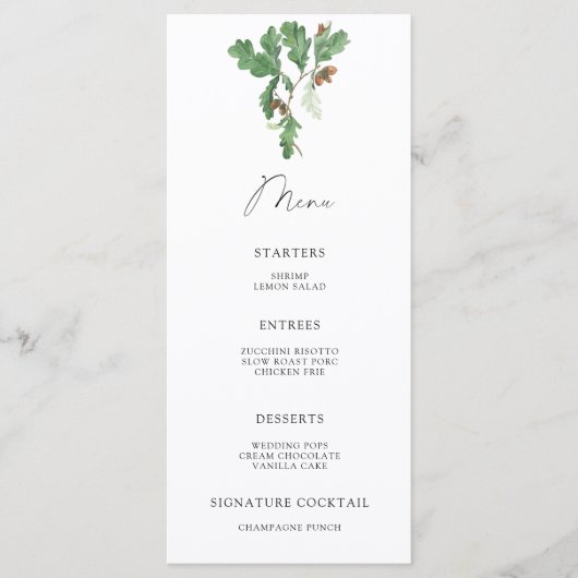Menu du chêne à glands (Devant)