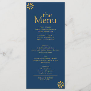 Menu du dîner avec cadre d'or bleu marine moderne