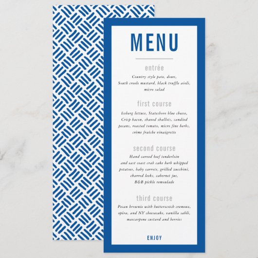 MENU DU DÎNER bleu roi moderne (Devant / Derrière)