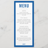 MENU DU DÎNER bleu roi moderne bloc (Devant)