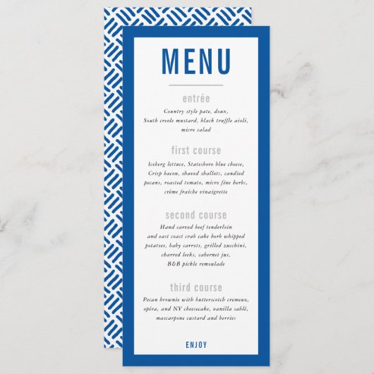 MENU DU DÎNER bleu roi moderne bloc (Devant / Derrière)