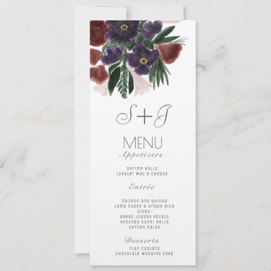Menu du dîner Bouquet de botanique rustique aquare (Devant)