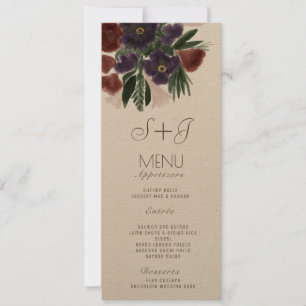 Menu du dîner Bouquet de botanique rustique aquare