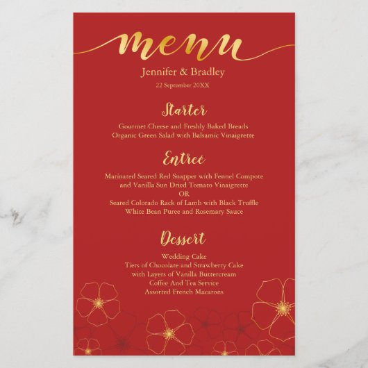 Menu du dîner chinois Cerisiers en fleurs | Couleu (Devant)