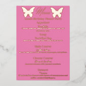 Menu du dîner d'anniversaire à thème papillon (Recto)