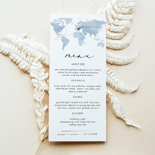 Menu du dîner de destination sur carte bleue | Car