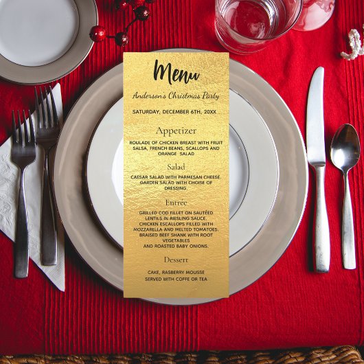 Menu du dîner de fête de Noël en or