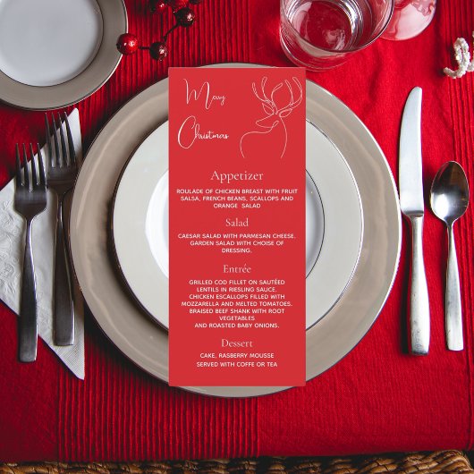 Menu du dîner de fête de Noël renne rouge