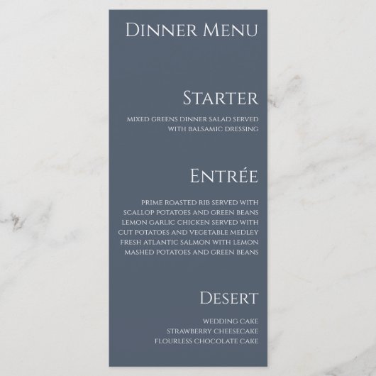 Menu du dîner de mariage et bar - Bleu et Blanc - (Devant)