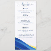 Menu du dîner de mariage et du bar Bleu et Jaune (Dos)