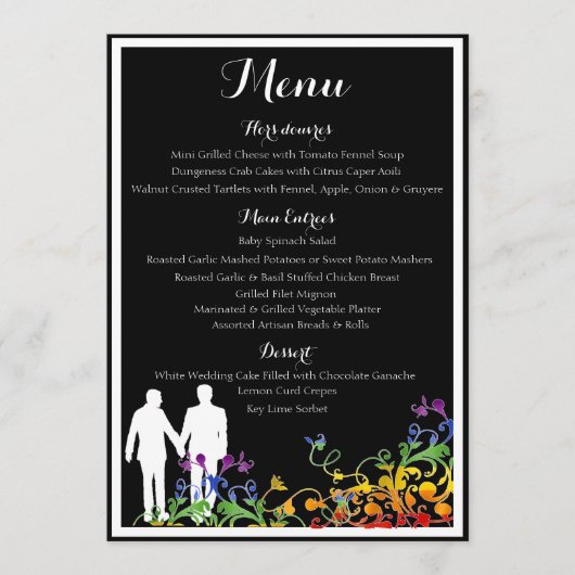 Menu du dîner de mariage gay avec des fioritures a (Devant)
