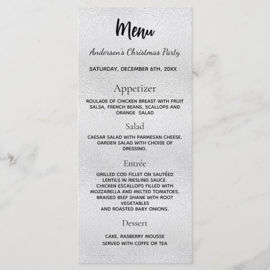 Menu du dîner de Noël argenté (Devant)