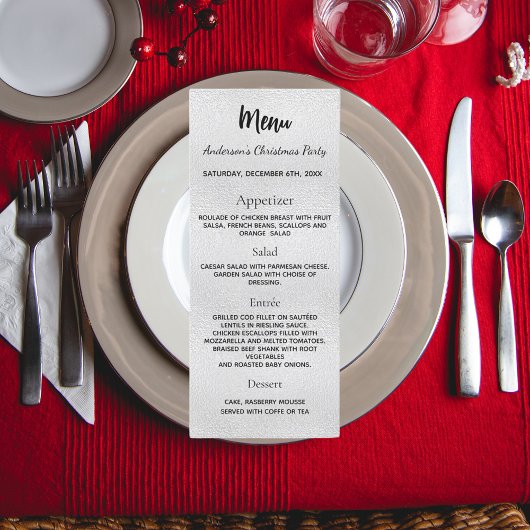 Menu du dîner de Noël argenté