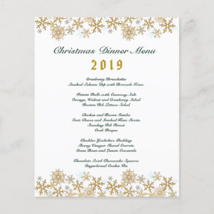 Menu du dîner de Noël aux flocons d'or