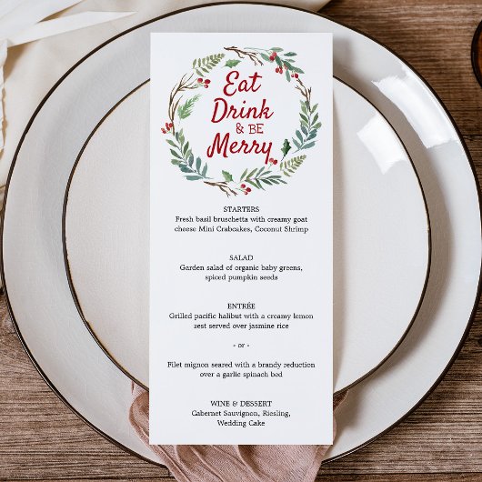 Menu du dîner de Noël Mangez Boire et soyez Joyeux