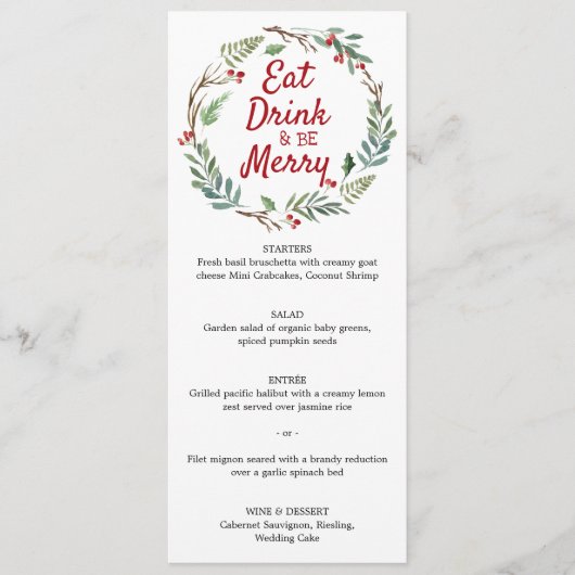 Menu du dîner de Noël Mangez Buvez et soyez Joyeux (Devant)