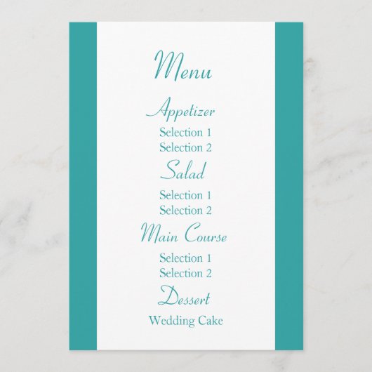 Menu du dîner de réception de mariage bleu et vert (Devant)
