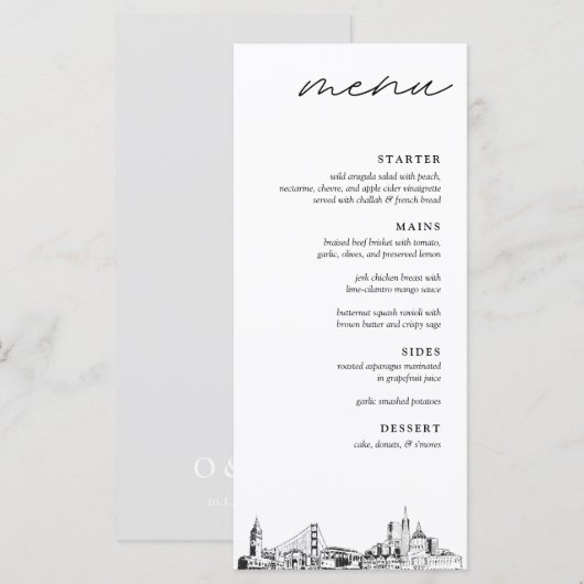 Menu Du Dîner De Réception De Mariage De San Franc (Devant / Derrière)