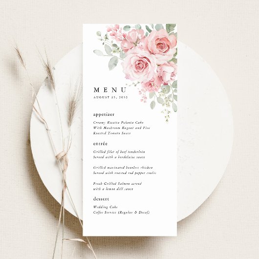 Menu du dîner de réception de mariage floral Rose