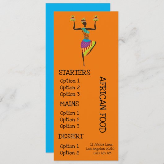 Menu du dîner de restaurant africain (Devant / Derrière)