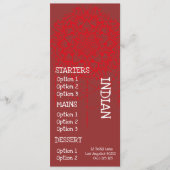 Menu du dîner de restaurant indien (Devant)