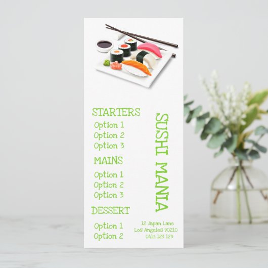 Menu du dîner de restaurant japonais Sushi (Debout devant)