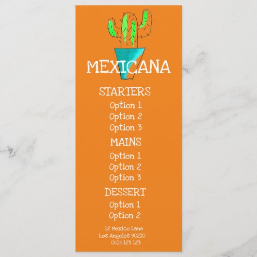 menu du dîner de restaurant mexicain (Devant)