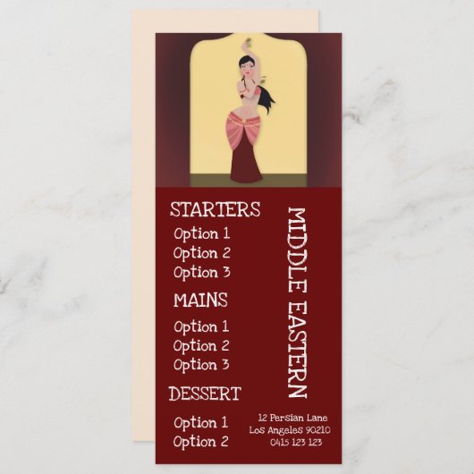 Menu du dîner de restaurant moyen-oriental (Devant / Derrière)