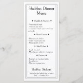 Menu du dîner de Shabbat, nourriture juive casher, (Devant)
