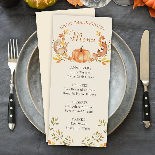 Menu du dîner de Thanksgiving aux feuilles d'autom