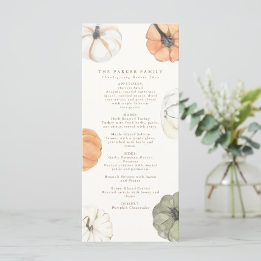 Menu du dîner de Thanksgiving citrouille (Debout devant)