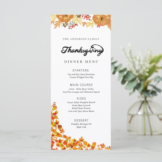 Menu du dîner de Thanksgiving citrouille (Debout devant)