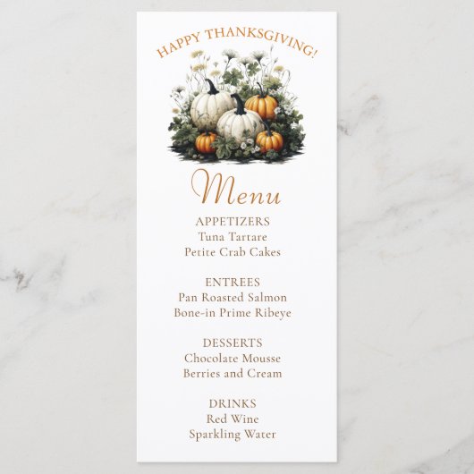 Menu du dîner de Thanksgiving de citrouille de Flo (Devant)