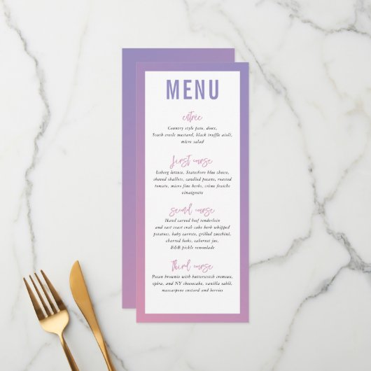 MENU DU DÎNER dégradé ombré rose violet étoile mod (Devant/Arrière en situation)