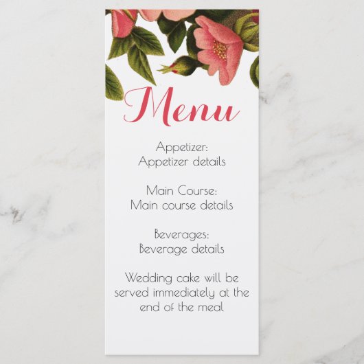 Menu du dîner des invités de la réception de maria (Devant)