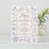 Menu du dîner dessiné à la main bleu italien (Debout devant)