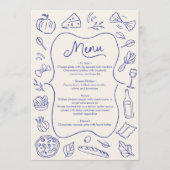 Menu du dîner dessiné à la main bleu italien (Devant)