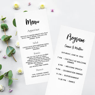 Menu du dîner du programme de mariage blanc noir